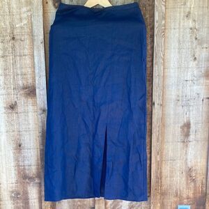 Pure Collection Linen Navy Midi Skirt- Front Slit
